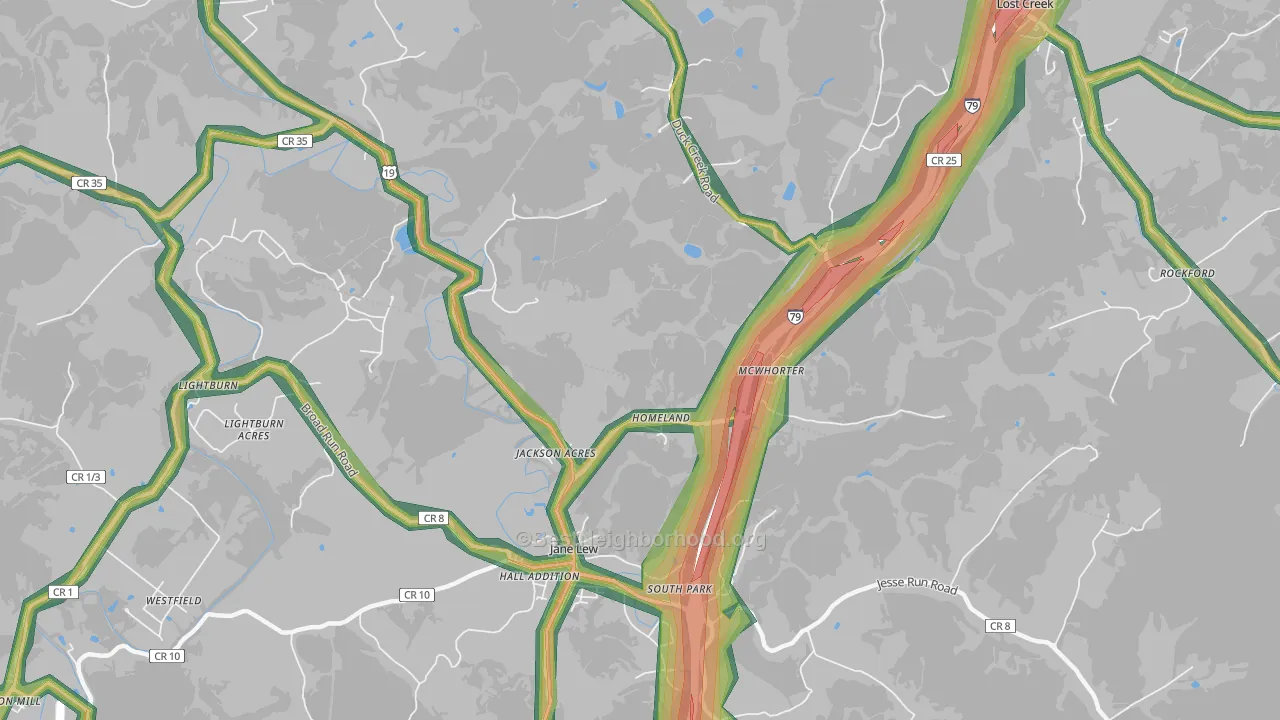 McWhorter, WV Map of Noise Levels in McWhorter