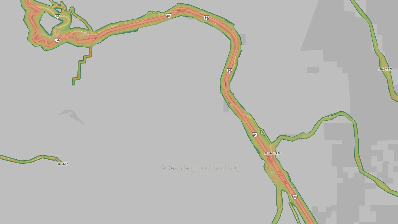 Meacham, OR Map of Noise Levels in Meacham