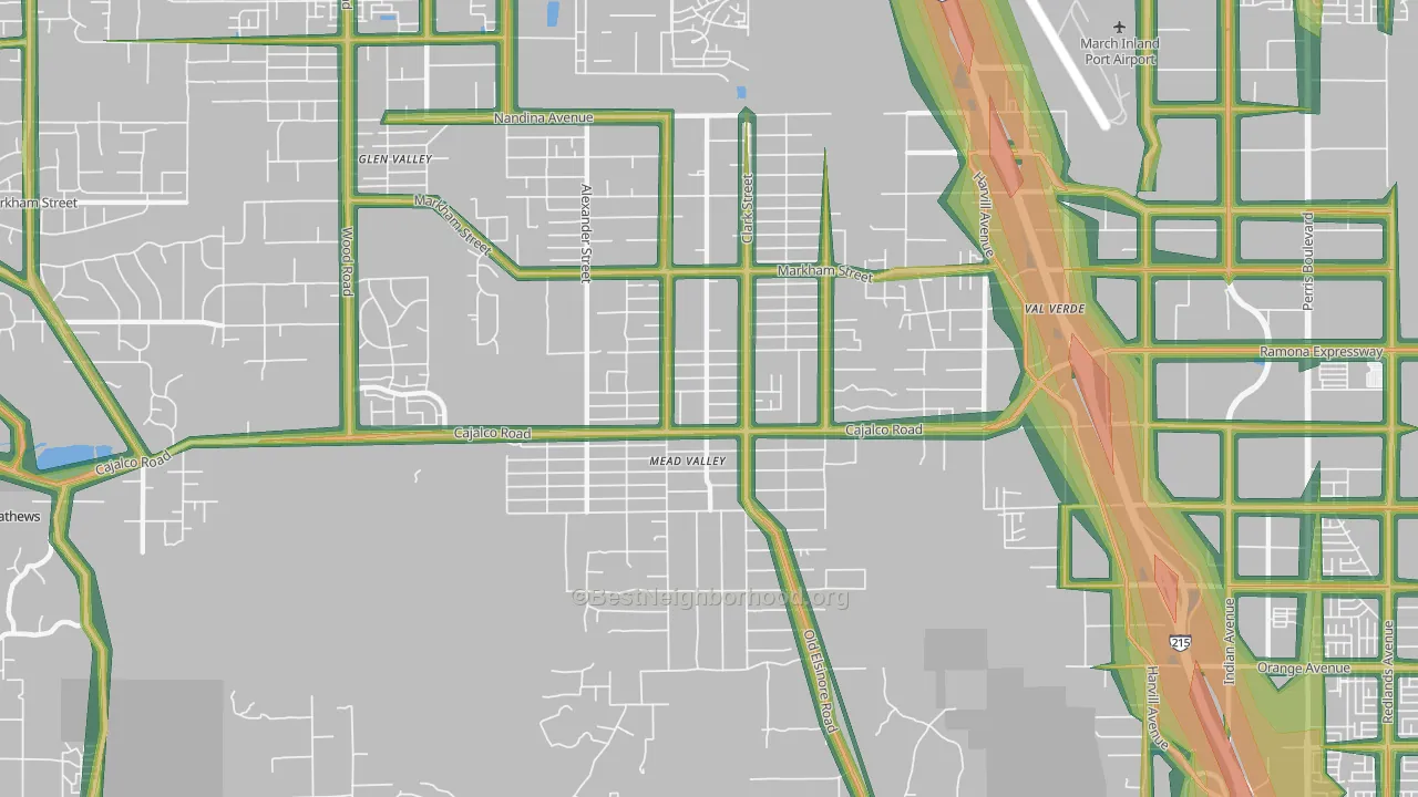 Mead Valley, CA Map of Noise Levels in Mead Valley