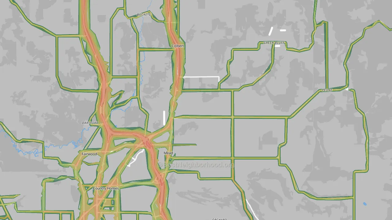Mead, WA Map of Noise Levels in Mead