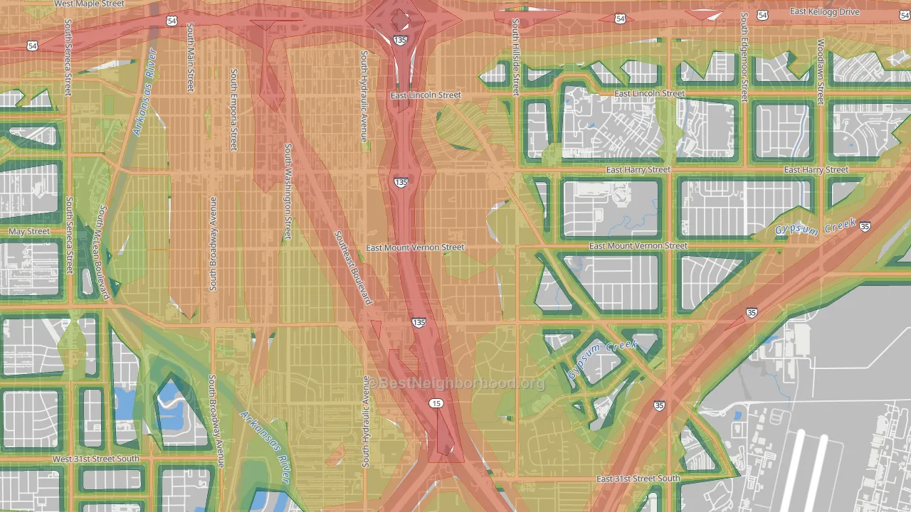 Mead, Wichita, KS Map of Noise Levels in Mead