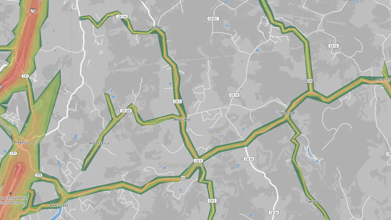 Meadland, WV Map of Noise Levels in Meadland