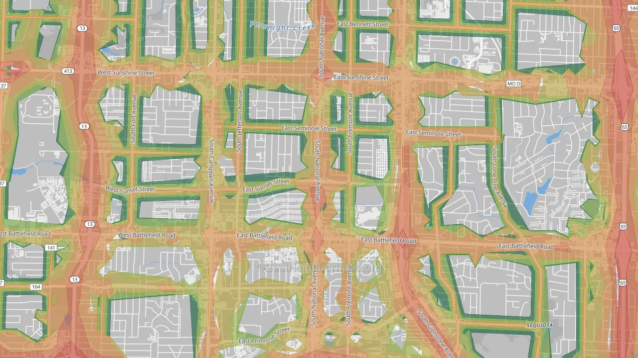 Meador Park, Springfield, MO Map of Noise Levels in Meador Park
