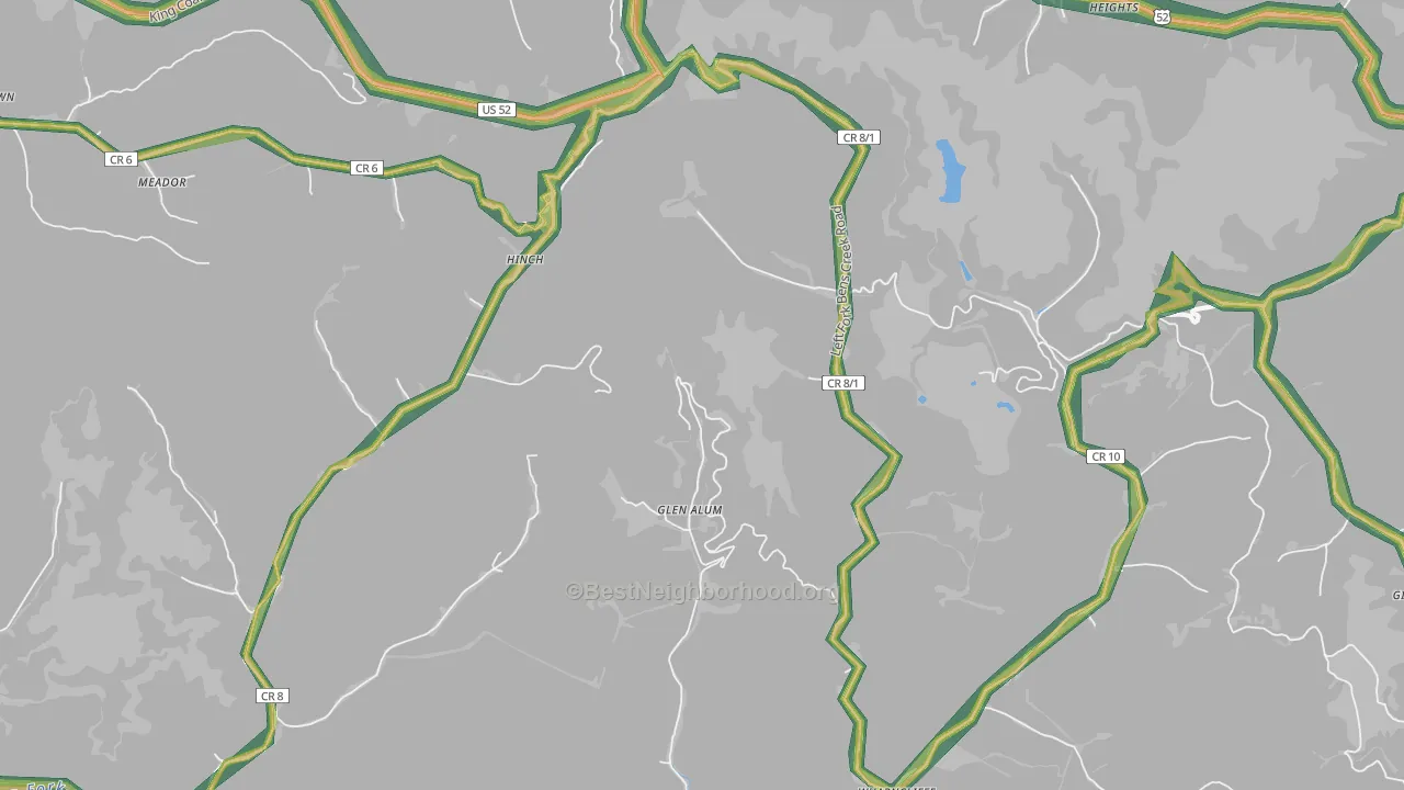 Meador, WV Map of Noise Levels in Meador