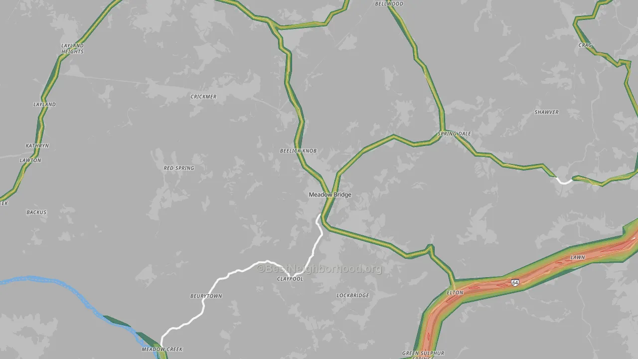 Meadow Bridge, WV Map of Noise Levels in Meadow Bridge