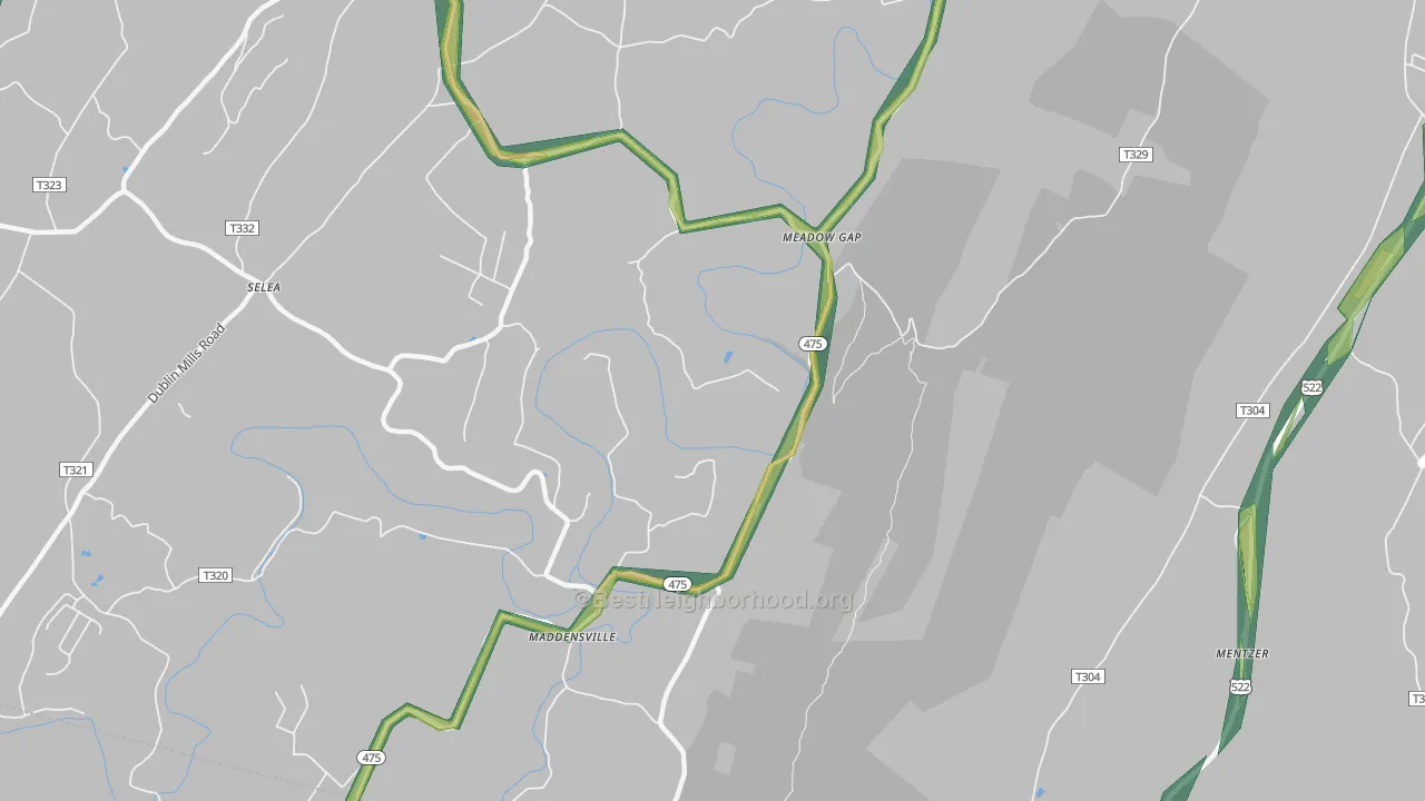 Meadow Gap, PA Map of Noise Levels in Meadow Gap