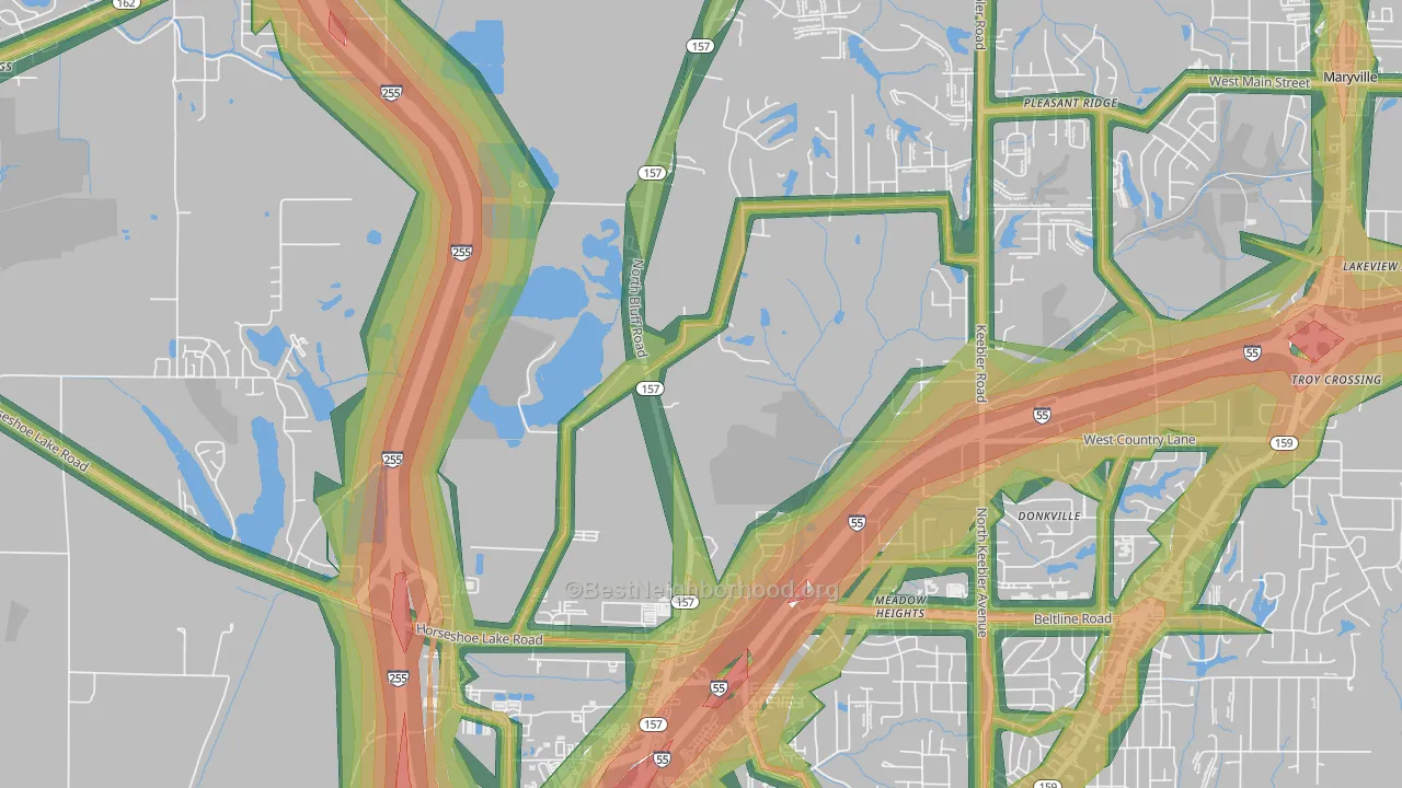 Meadow Heights, IL Map of Noise Levels in Meadow Heights