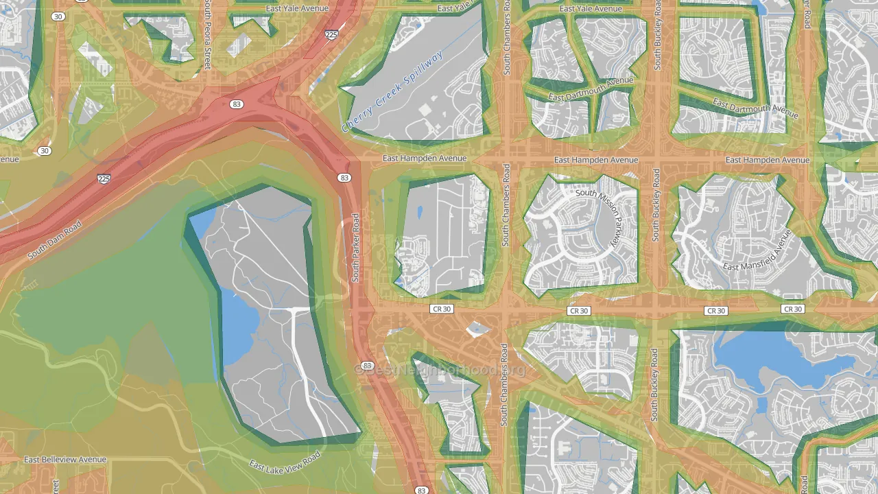Meadow Hills, Aurora, CO Map of Noise Levels in Meadow Hills