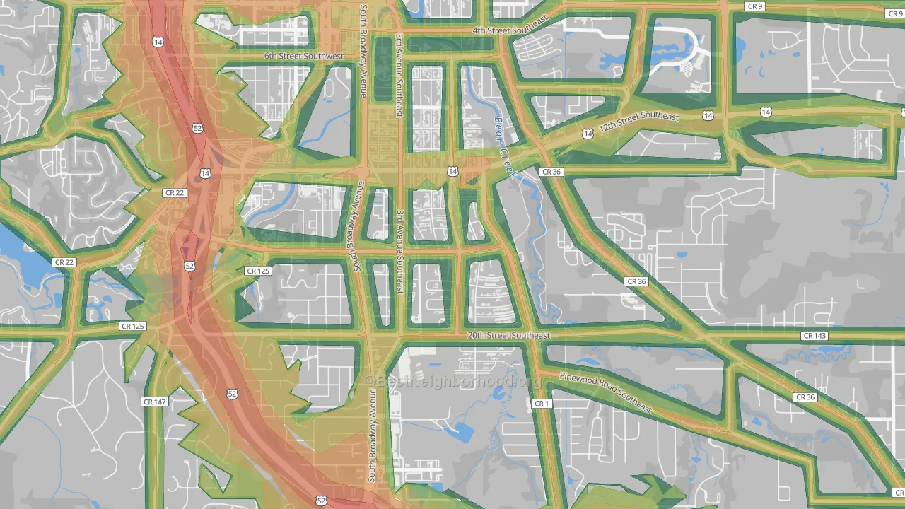 Meadow Park, Rochester, MN Map of Noise Levels in Meadow Park
