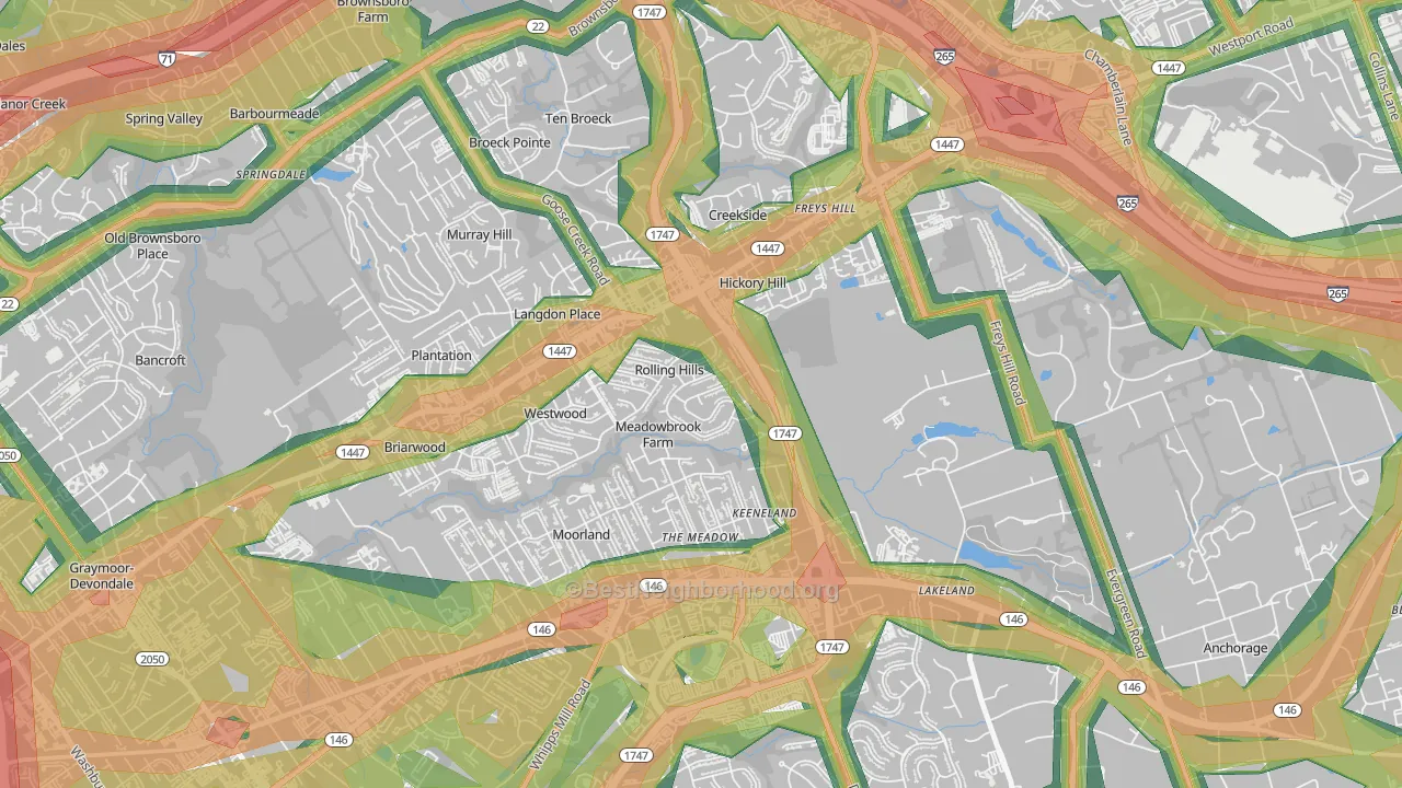 Meadow Vale, KY Map of Noise Levels in Meadow Vale