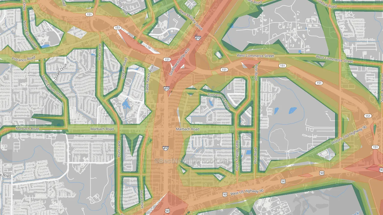 Meadow Village, San Antonio, TX Map of Noise Levels in Meadow Village