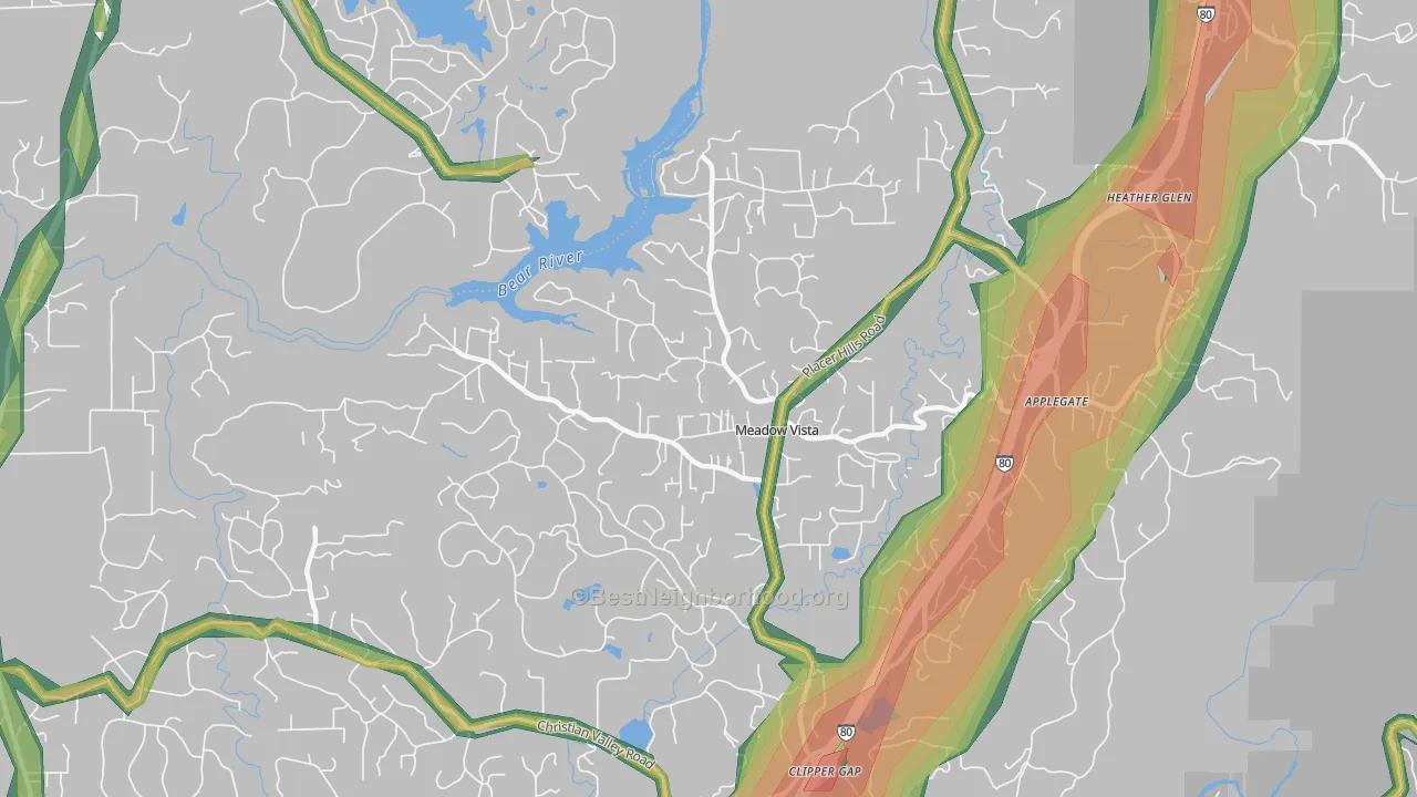 Meadow Vista, CA Map of Noise Levels in Meadow Vista