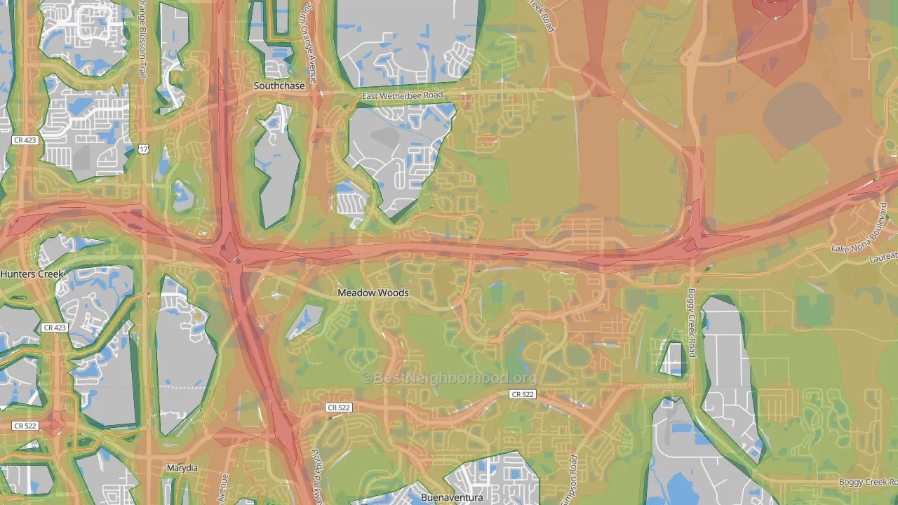 Meadow Woods, FL Map of Noise Levels in Meadow Woods