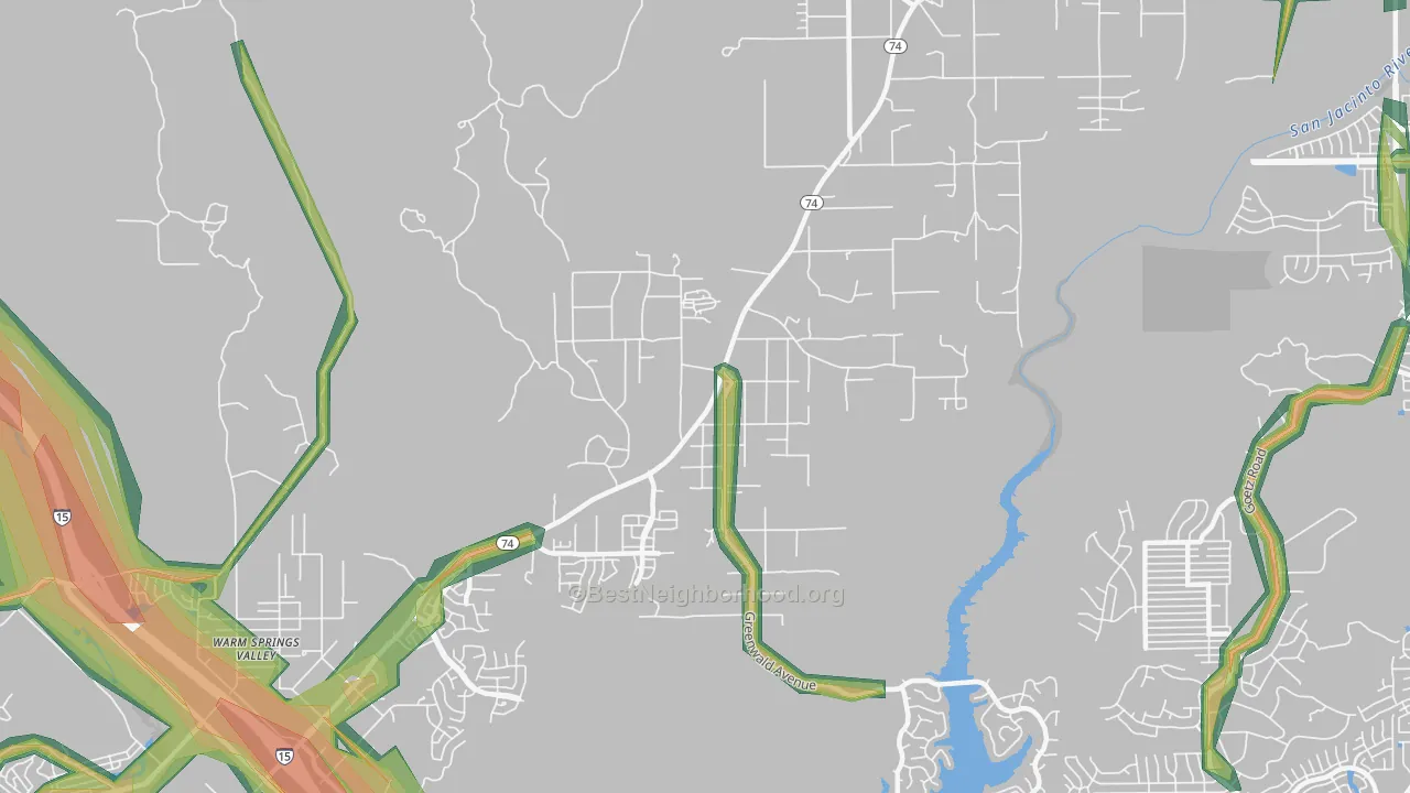 Meadowbrook, CA Map of Noise Levels in Meadowbrook
