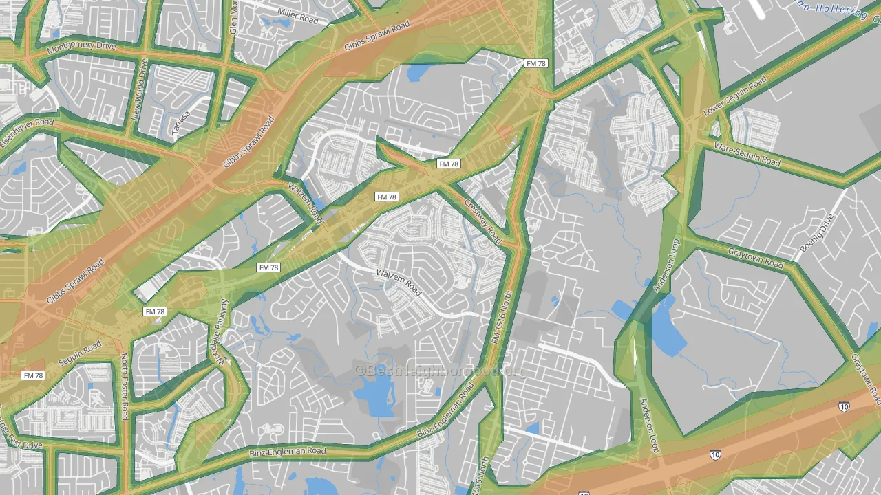 Meadowbrook, Converse, TX Map of Noise Levels in Meadowbrook