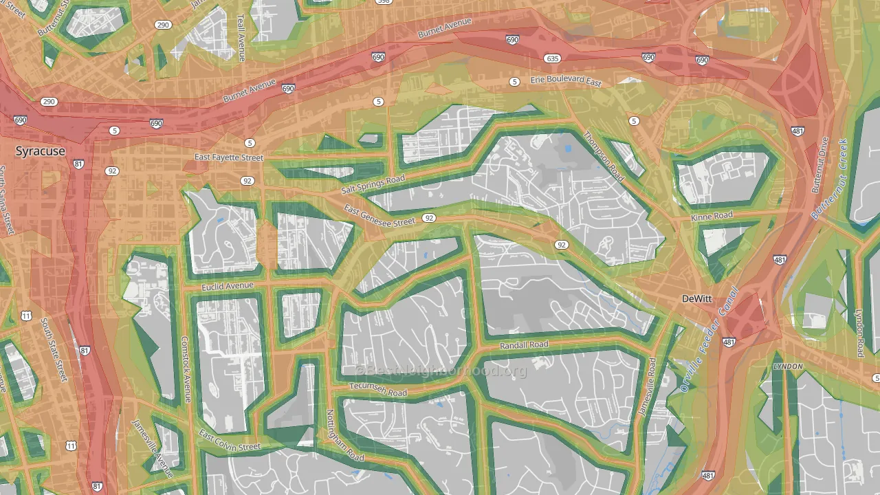 Meadowbrook, Syracuse, NY Map of Noise Levels in Meadowbrook