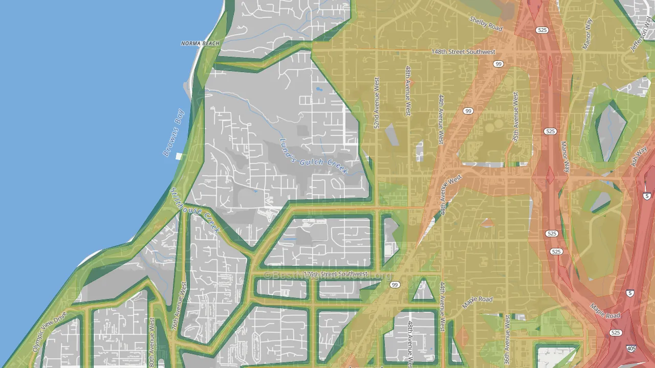 Meadowdale, Lynnwood, WA Map of Noise Levels in Meadowdale