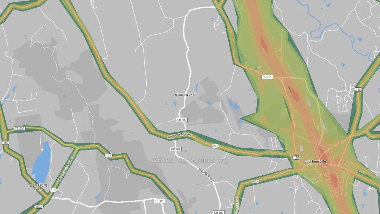 Meadowdale, NY Map of Noise Levels in Meadowdale
