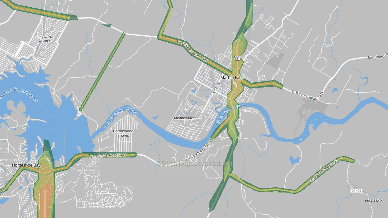 Meadowlakes, TX Map of Noise Levels in Meadowlakes