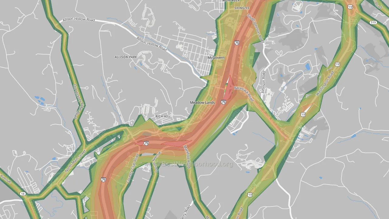 Meadowlands, PA Map of Noise Levels in Meadowlands