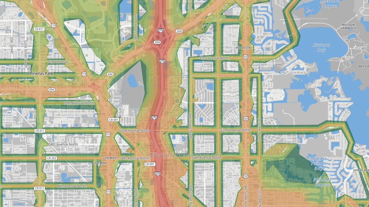 Meadowlawn, St. Petersburg, FL Map of Noise Levels in Meadowlawn