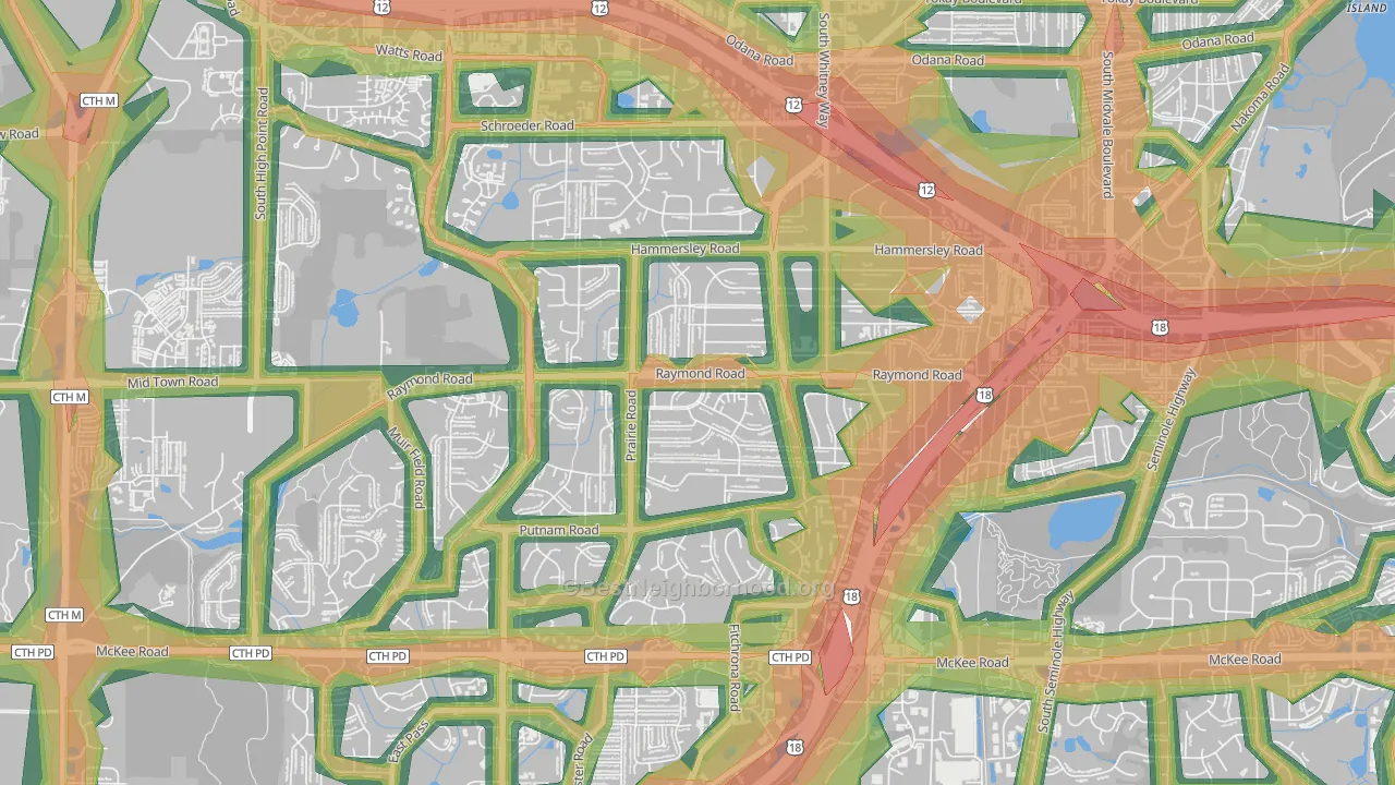 Meadowood, Madison, WI Map of Noise Levels in Meadowood