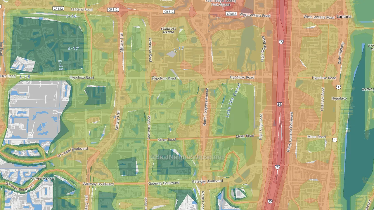 Meadows, Boynton Beach, FL Map of Noise Levels in Meadows