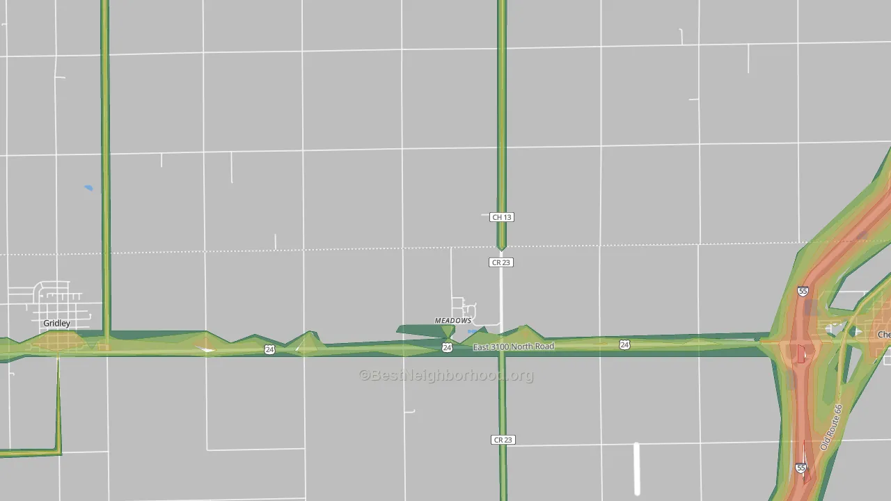 Meadows, IL Map of Noise Levels in Meadows
