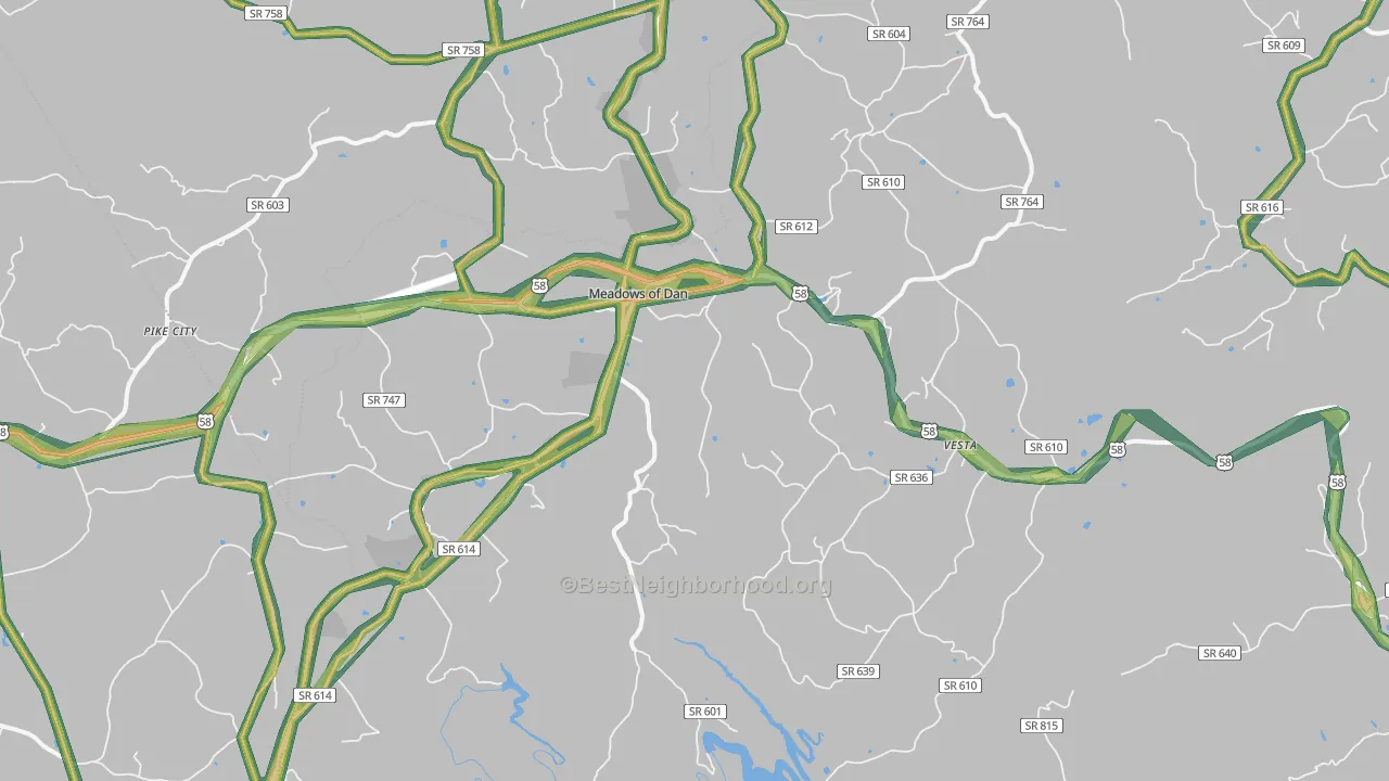 Meadows Of Dan, VA Map of Noise Levels in Meadows Of Dan
