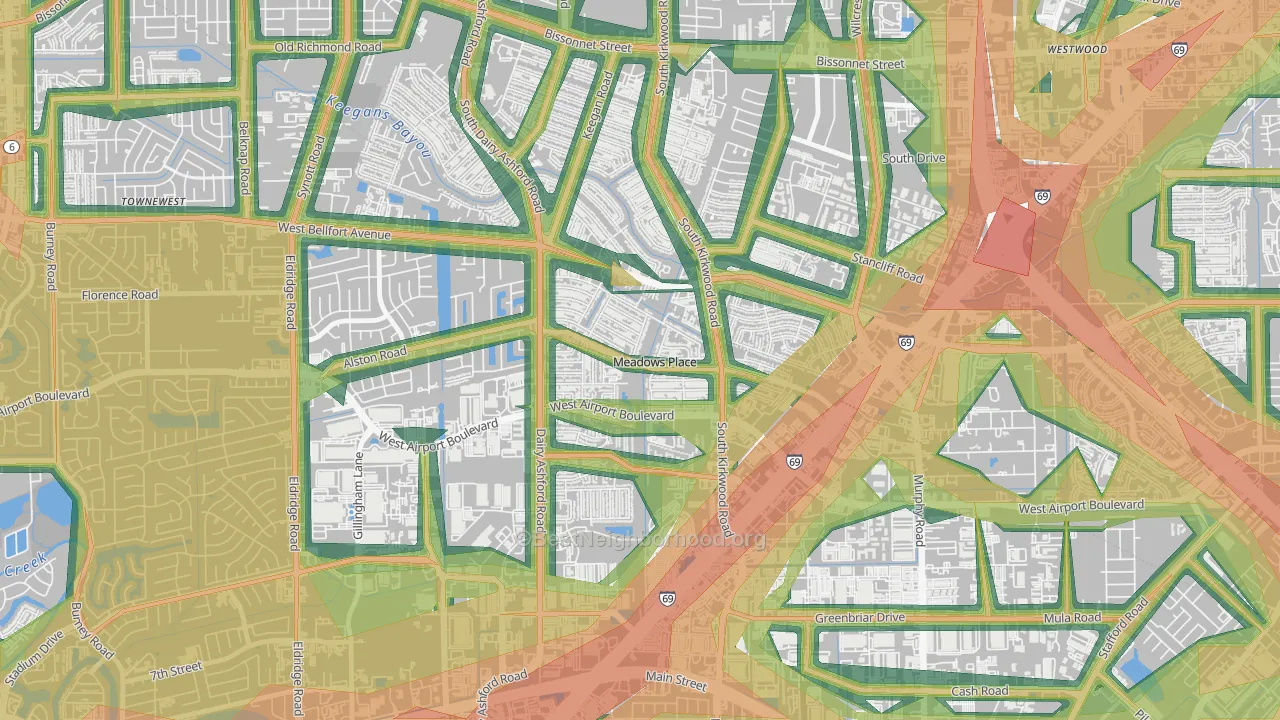 Meadows Place, TX Map of Noise Levels in Meadows Place