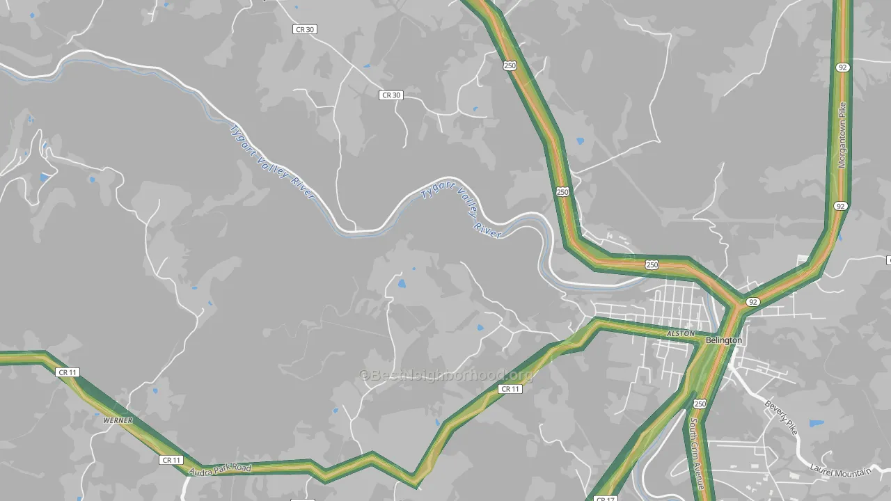 Meadowville, WV Map of Noise Levels in Meadowville