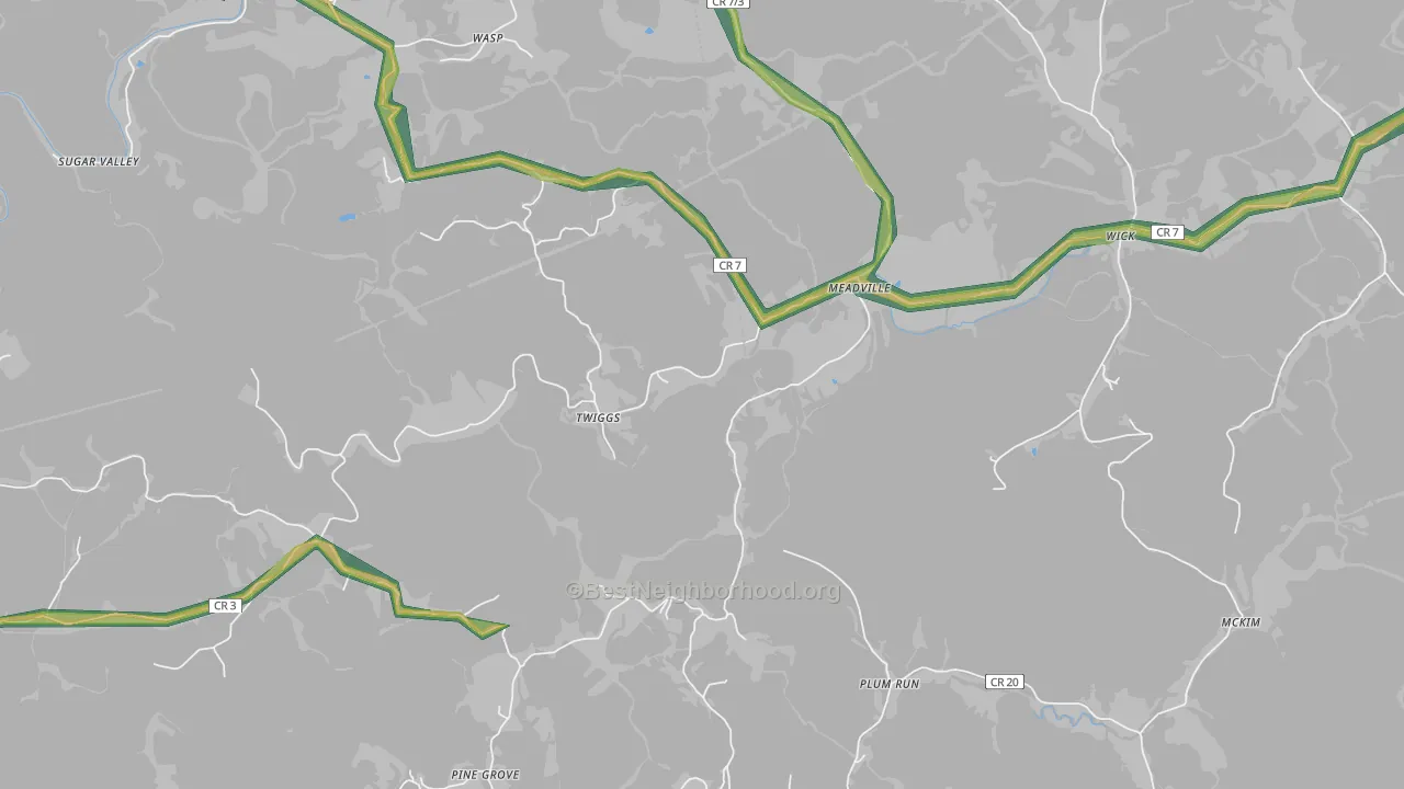Meadville, WV Map of Noise Levels in Meadville