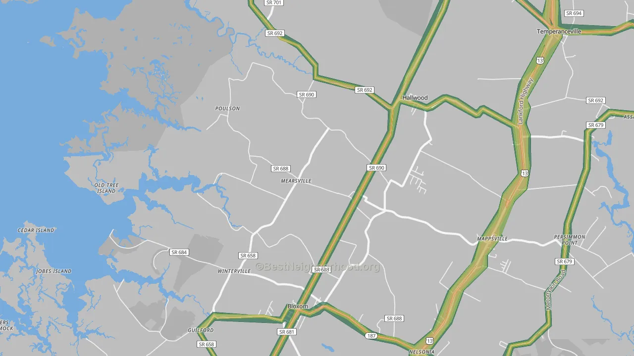 Mears, VA Map of Noise Levels in Mears