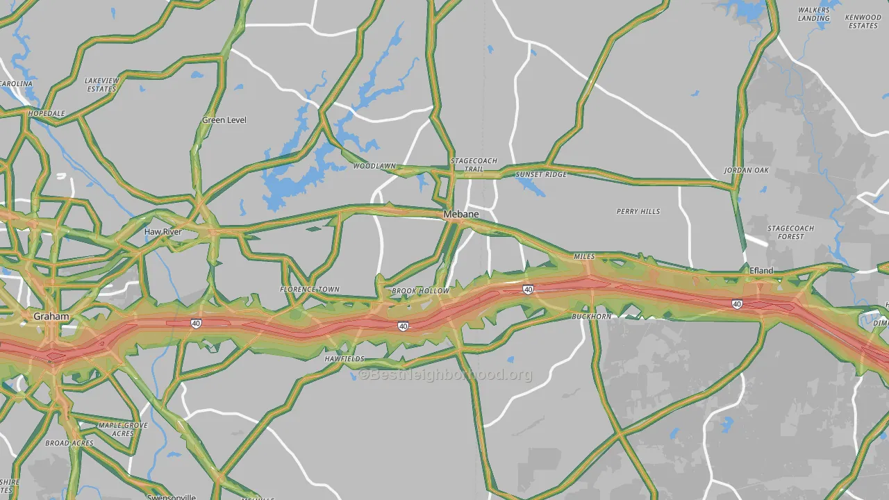 Mebane, NC Map of Noise Levels in Mebane