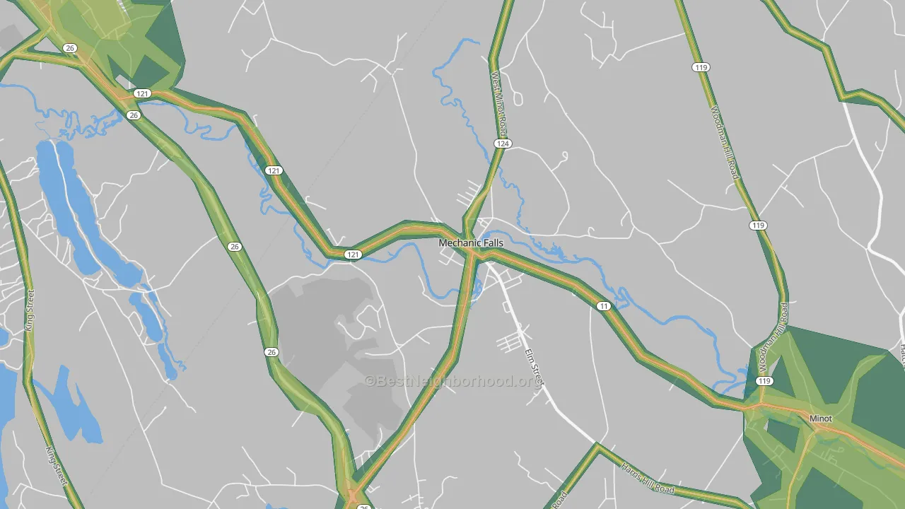 Mechanic Falls, ME Map of Noise Levels in Mechanic Falls