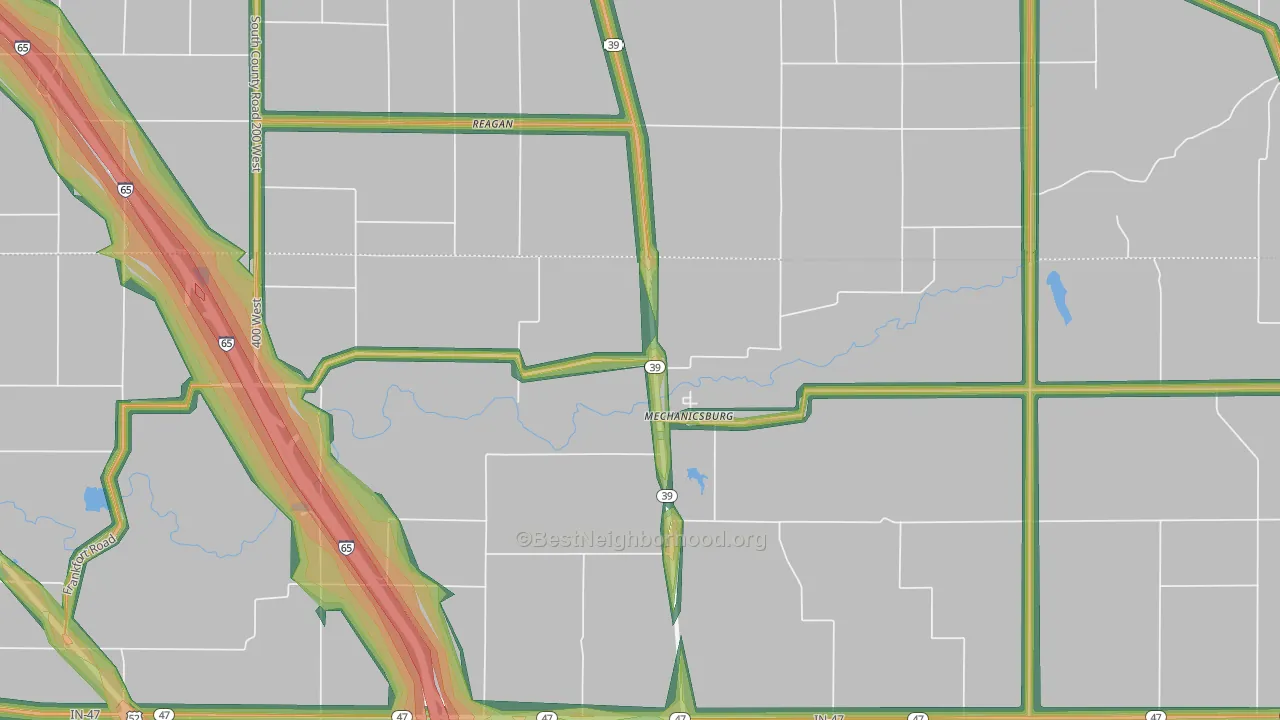 Mechanicsburg, IN Map of Noise Levels in Mechanicsburg