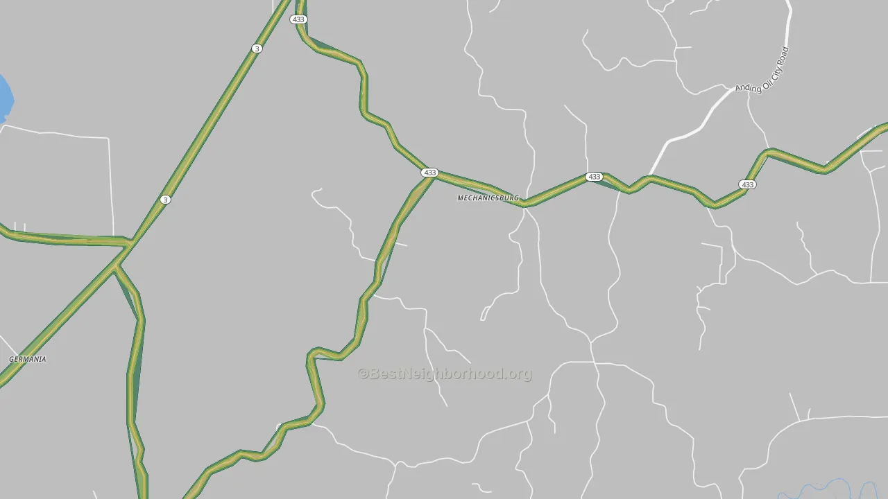 Mechanicsburg, MS Map of Noise Levels in Mechanicsburg