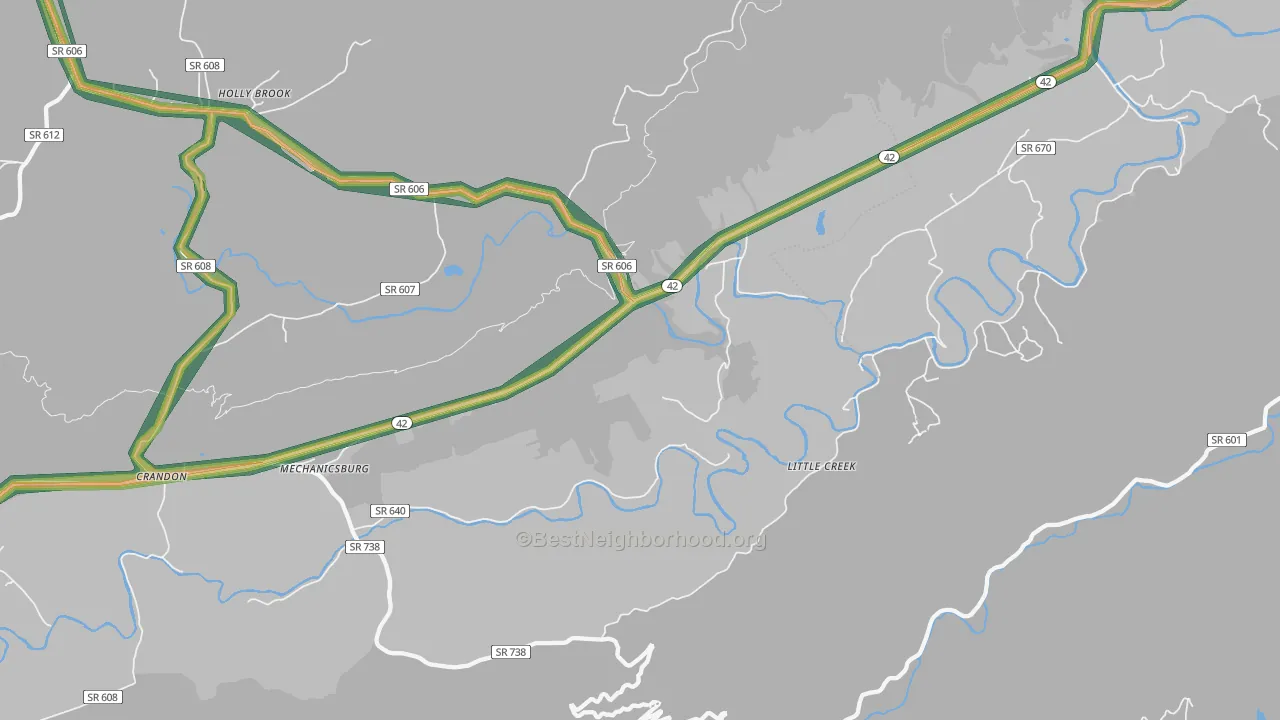 Mechanicsburg, VA Map of Noise Levels in Mechanicsburg