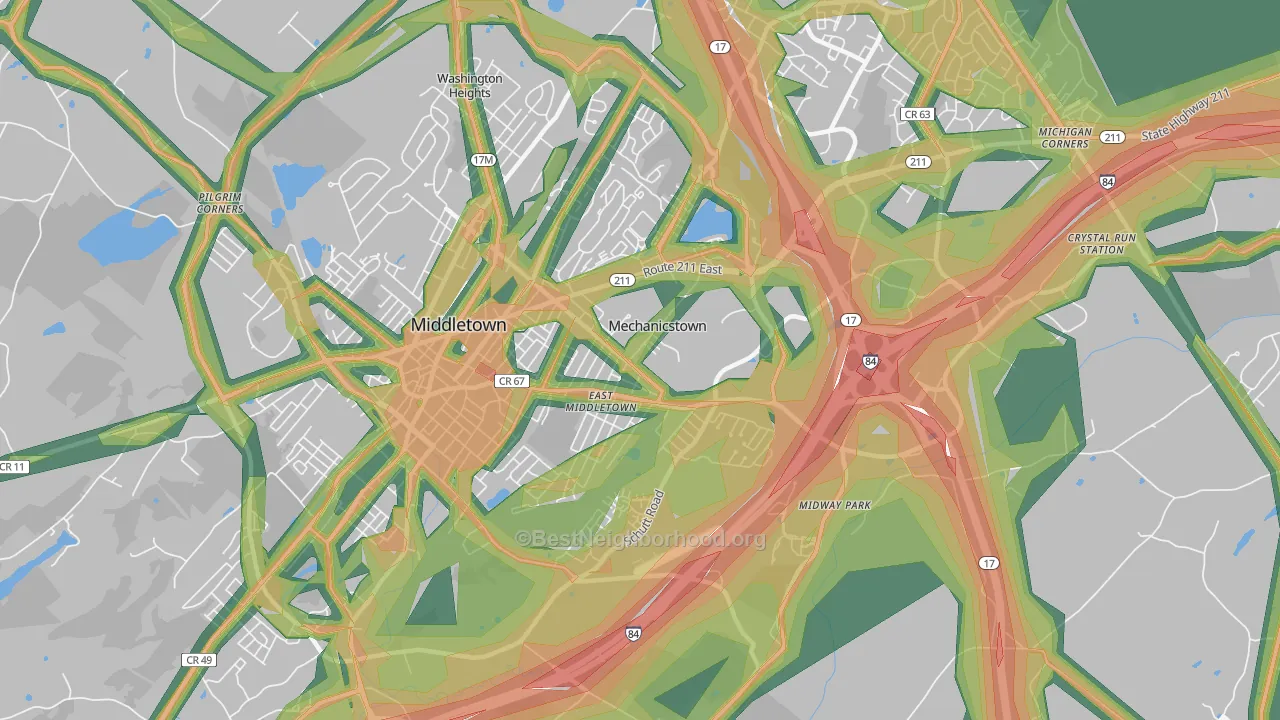Mechanicstown, NY Map of Noise Levels in Mechanicstown