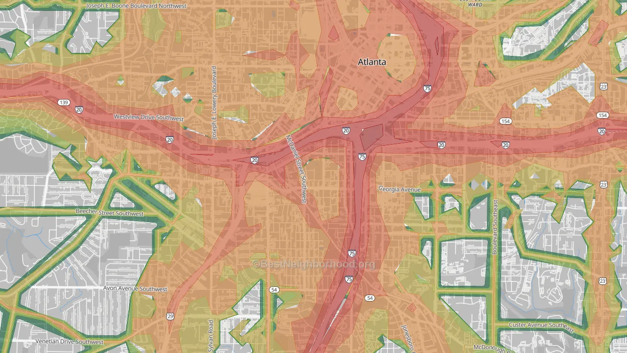 Mechanicsville, Atlanta, GA Map of Noise Levels in Mechanicsville