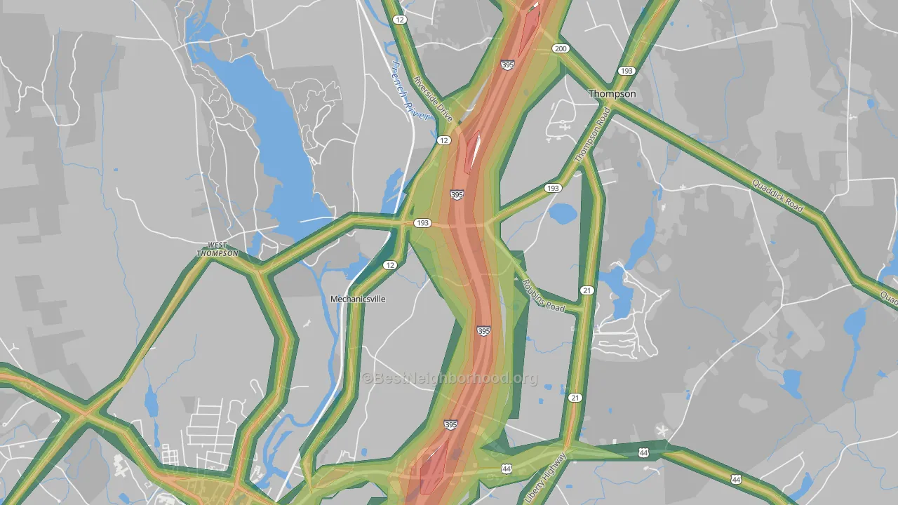 Mechanicsville, CT Map of Noise Levels in Mechanicsville
