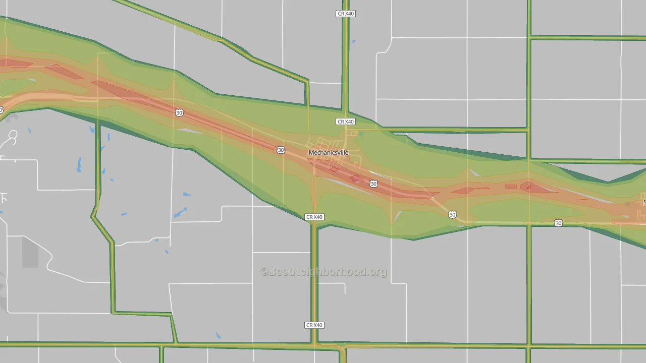Mechanicsville, IA Map of Noise Levels in Mechanicsville