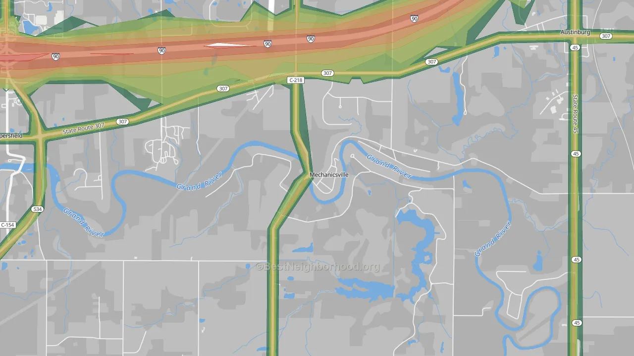 Mechanicsville, OH Map of Noise Levels in Mechanicsville