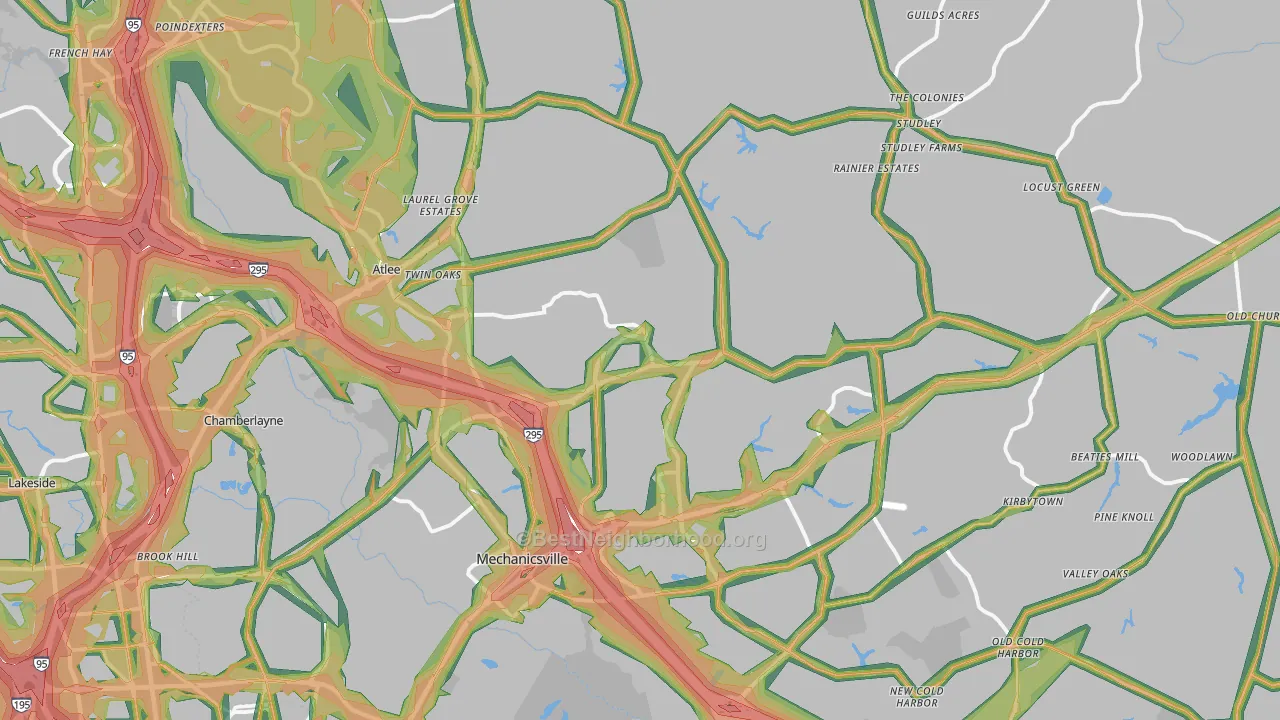 Mechanicsville, VA Map of Noise Levels in Mechanicsville