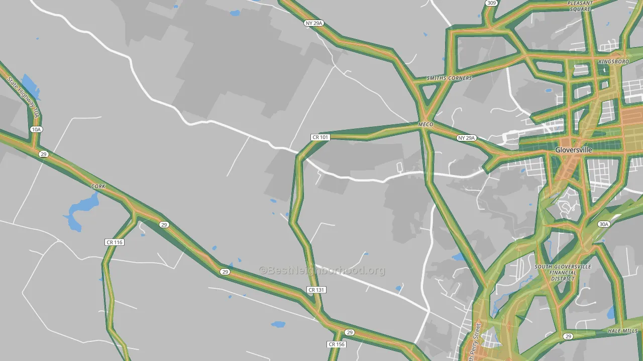 Meco, NY Map of Noise Levels in Meco
