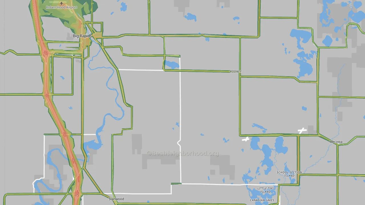 Mecosta County, MI Map of Noise Levels in Mecosta County
