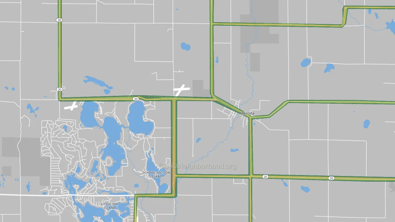Mecosta, MI Map of Noise Levels in Mecosta