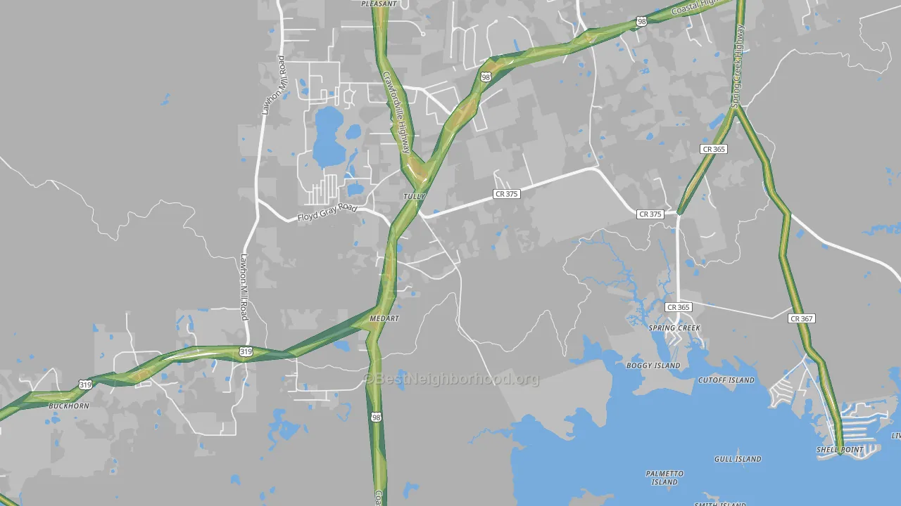 Medart, FL Map of Noise Levels in Medart