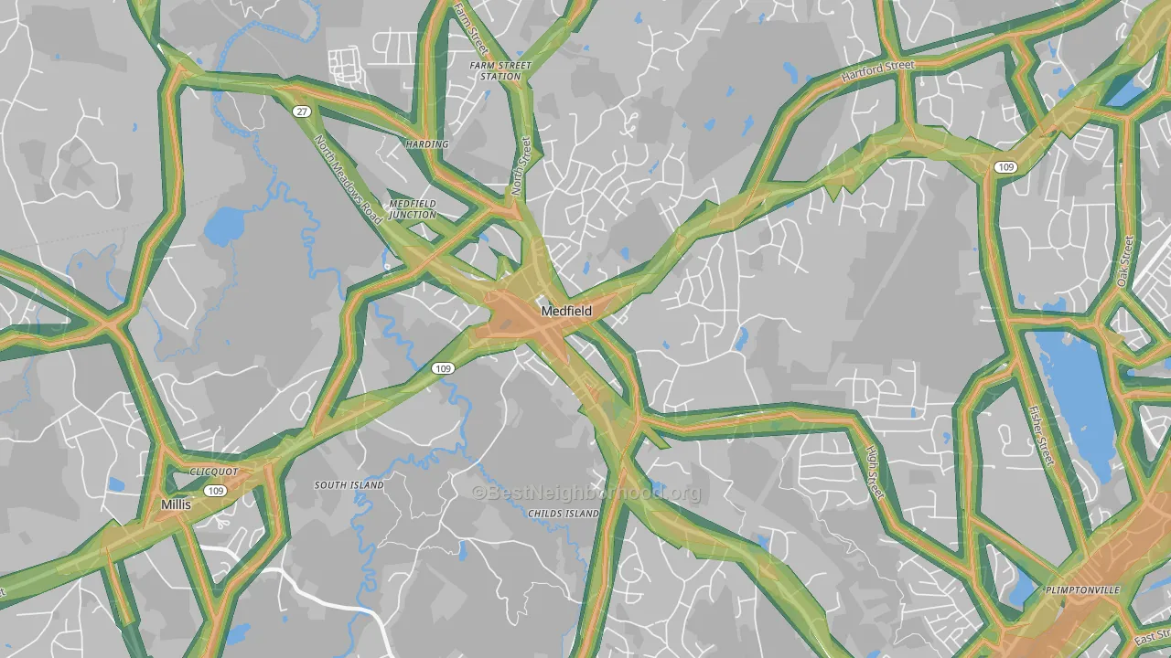 Medfield, MA Map of Noise Levels in Medfield