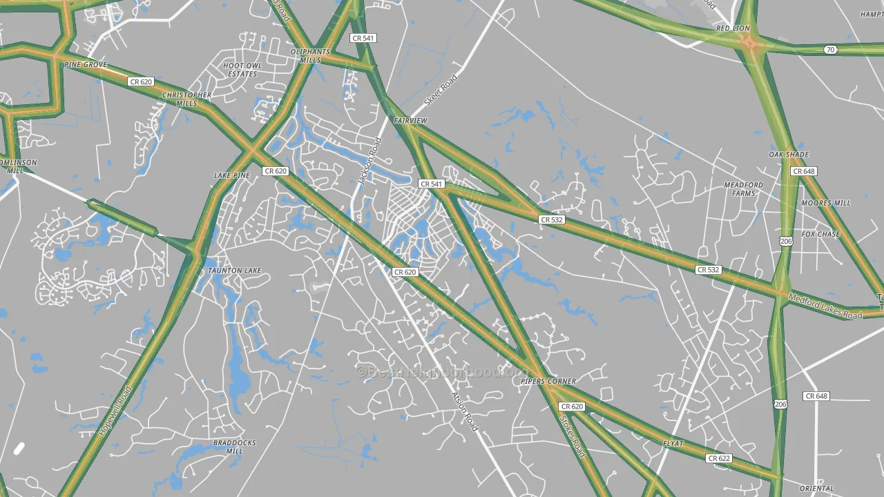 Medford Lakes, NJ Map of Noise Levels in Medford Lakes